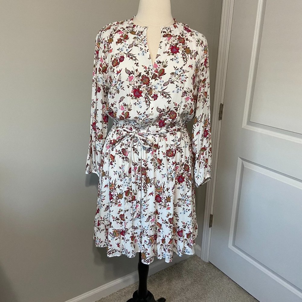 LOFT Plus Floral Paisley Ruffle Hem Dress